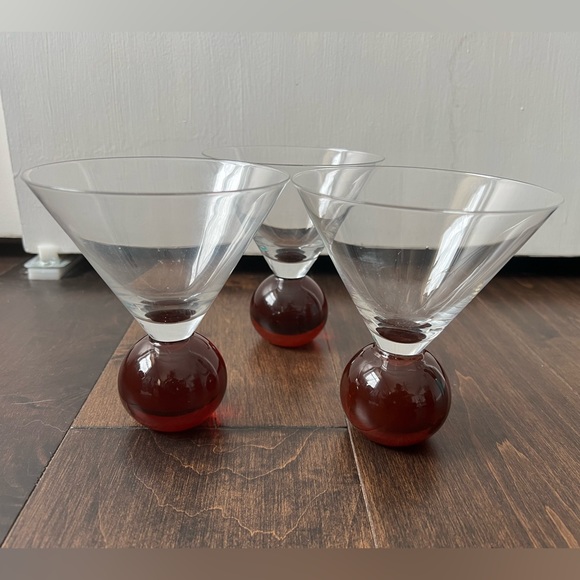 Ballicante Retro Blown Glass Burgundy Martini Glasses - Set of 3 - Picture 2 of 5